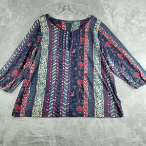 Lauren Ralph Lauren Top Womens Green Red Patterned Long Sleeve Boho Hippie